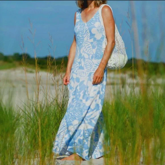 Flowy Beach Vacation Dresses Beach Wear Dress For Women Floral Linen Maxi  Dress: Sleeveless Summer Beach